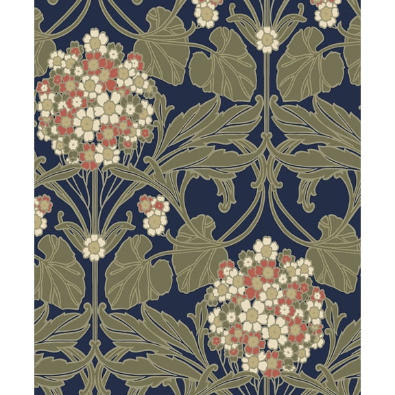 NextWall Dark Blue & Terra Cotta Hydrangea Floral Peel and Stick Wallpaper - 20.9 in. W x 18 ft. L Roll