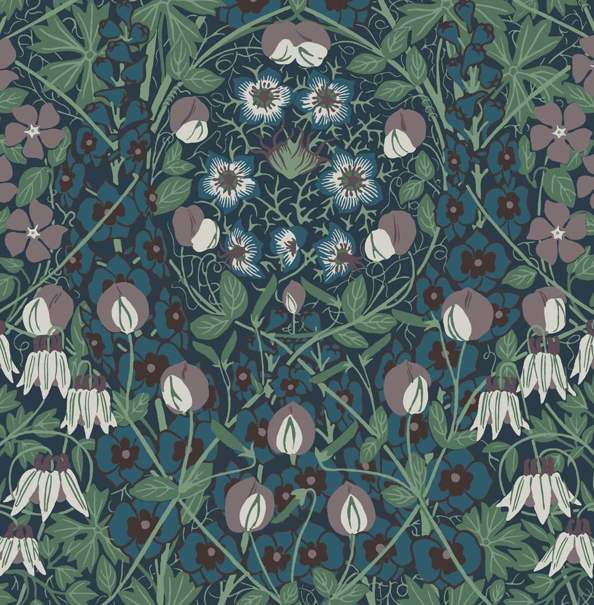 Deep Ocean and Purple Haze Floral Vinyl Peel and Stick Wallpaper
