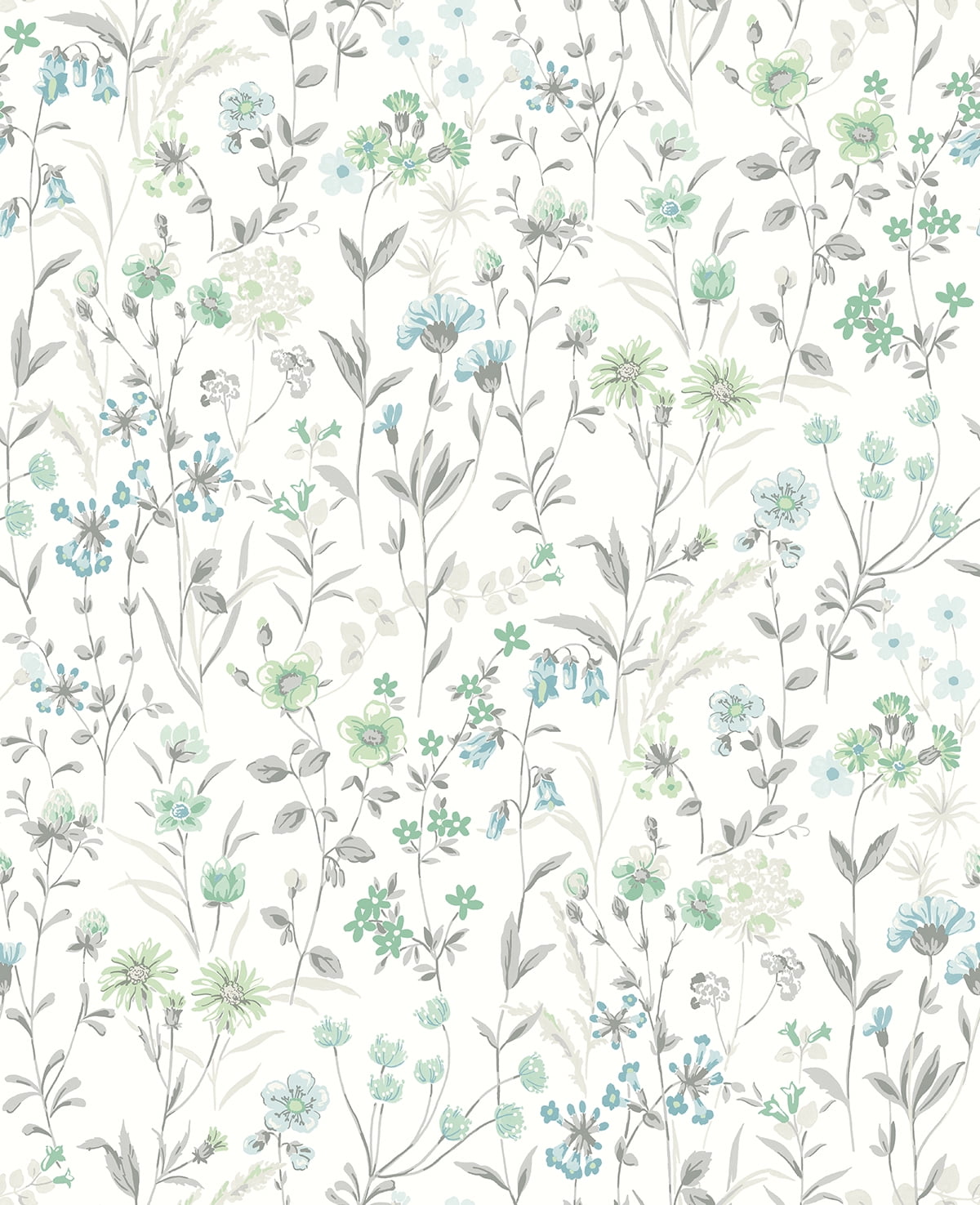 Dew Drop and Spring Green Vinyl Floral Peel and Stick Wallpaper Roll