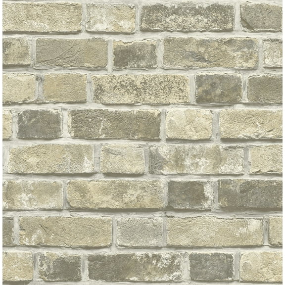 NextWall Distressed Neutral Brick Peel and Stick Wallpaper