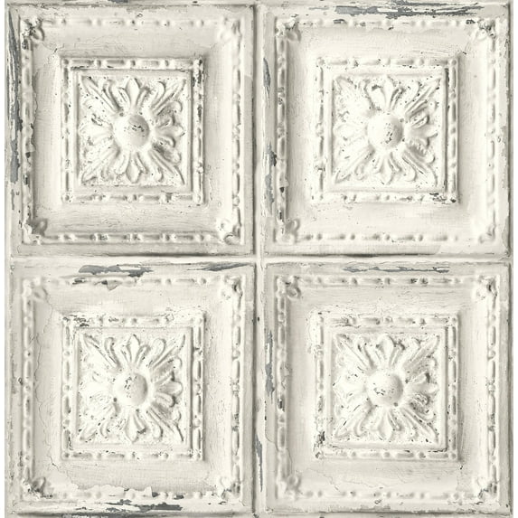 NextWall Distressed Tin Tile Peel and Stick Wallpaper