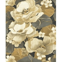NextWall Ebony & Antique Gold Nouveau Floral Peel and Stick Wallpaper