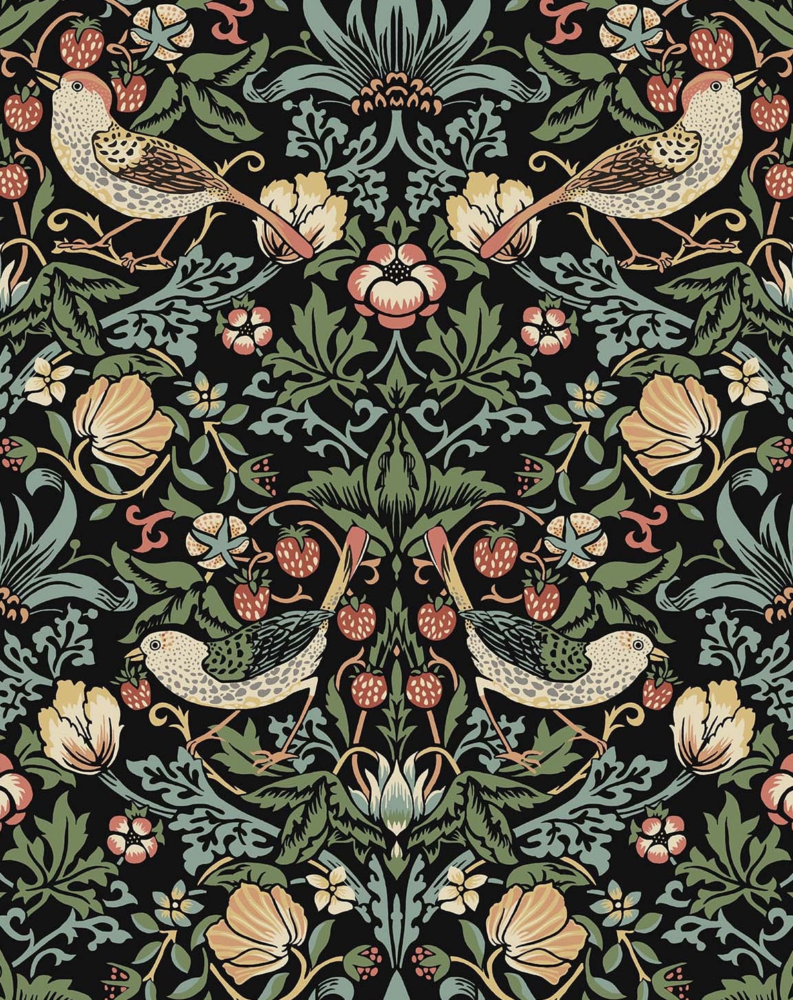 Ebony Garden Bird and Floral Peel and Stick Wallpaper