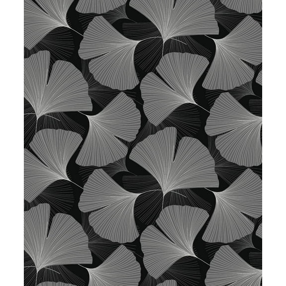 NextWall Ebony & Greystone Tossed Ginkgo Leaf Peel and Stick Wallpaper