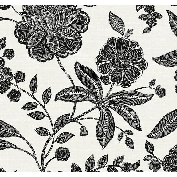 NextWall Ebony & Ivory Julian Jacobean Floral Peel and Stick Wallpaper