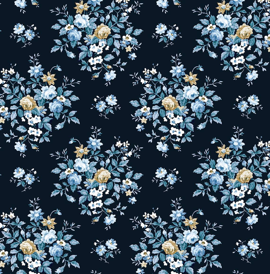 NextWall  Floral Bunches Peel and Stick Wallpaper 20.5 in. W x 18 ft. L - Midnight Blue & Toffee