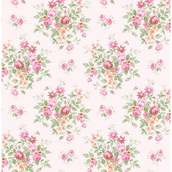 NextWall Floral Bunches Peel and Stick Wallpaper 20.5 in. W x 18 ft. L - Posy Pink