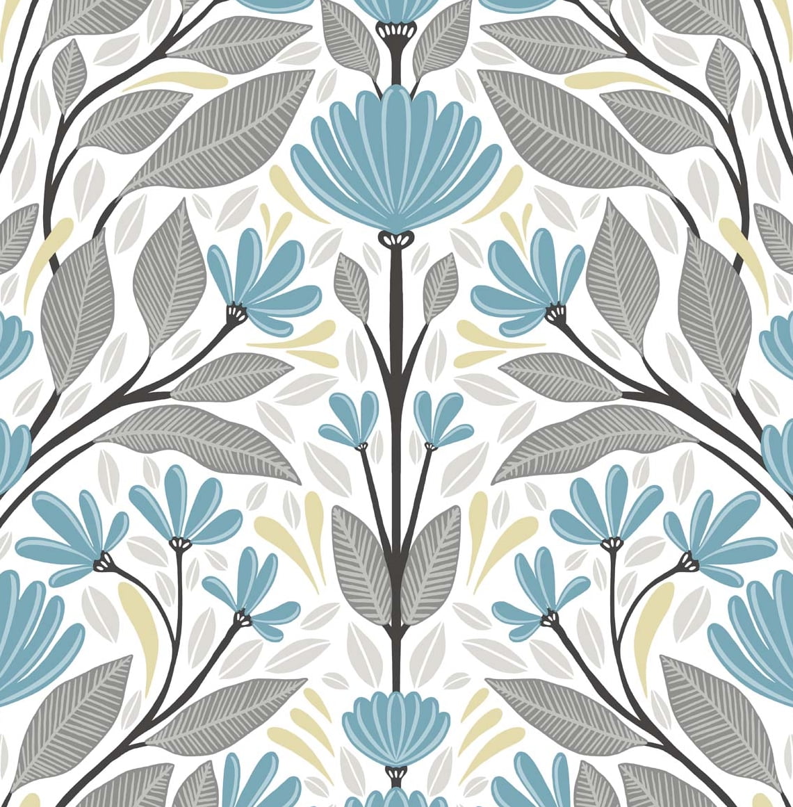NextWall  Folk Floral Peel and Stick Wallpaper 20.5 in. W x 18 ft. L - Blue Patina & Wheat