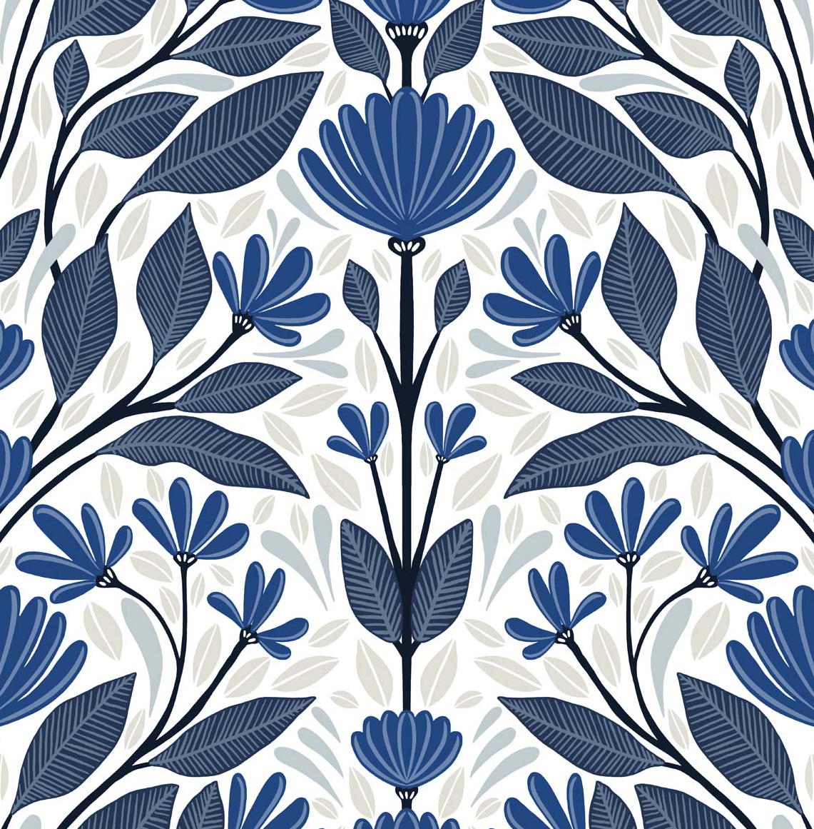 NextWall  Folk Floral Peel and Stick Wallpaper 20.5 in. W x 18 ft. L - Blue Sapphire & Pavestone
