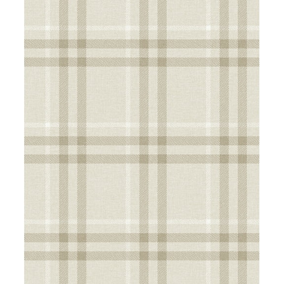 NextWall French Vanilla Calverlay Plaid Peel and Stick Wallpaper - 20.9 in. W. x 18 ft. L. Roll