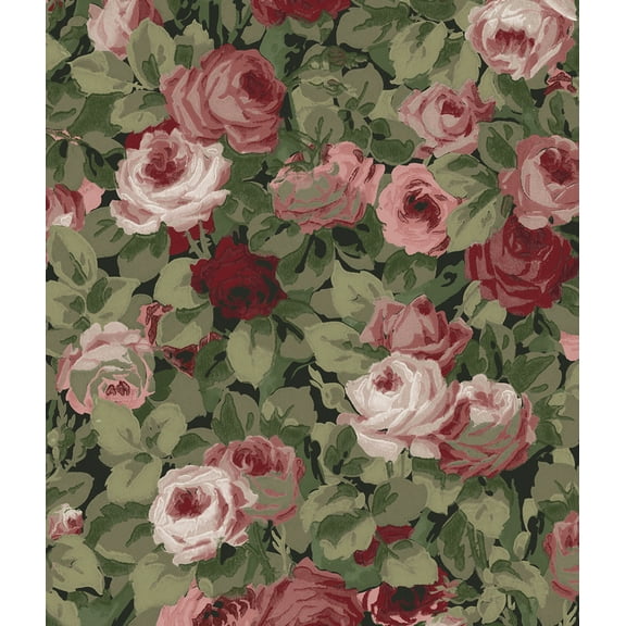 NextWall Garnet & Basil Rose Garden Peel and Stick Wallpaper