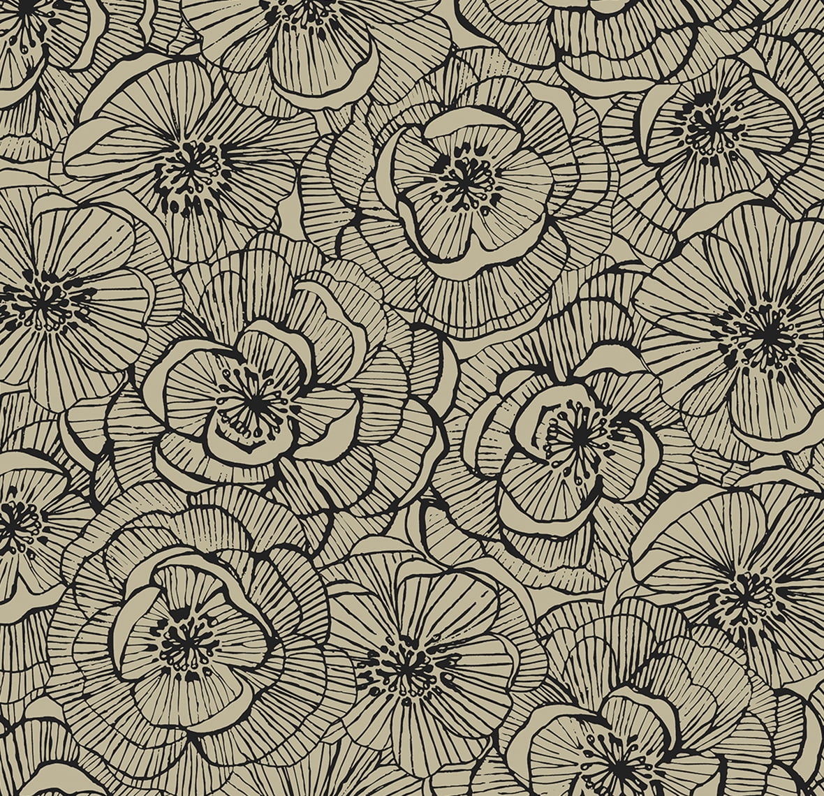 NextWall Gold Shimmer & Ebony Ellie Graphic Floral Peel and Stick Wallpaper