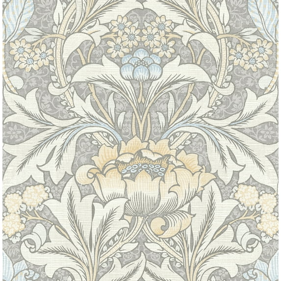 NextWall Gray Acanthus Floral Peel and Stick Wallpaper