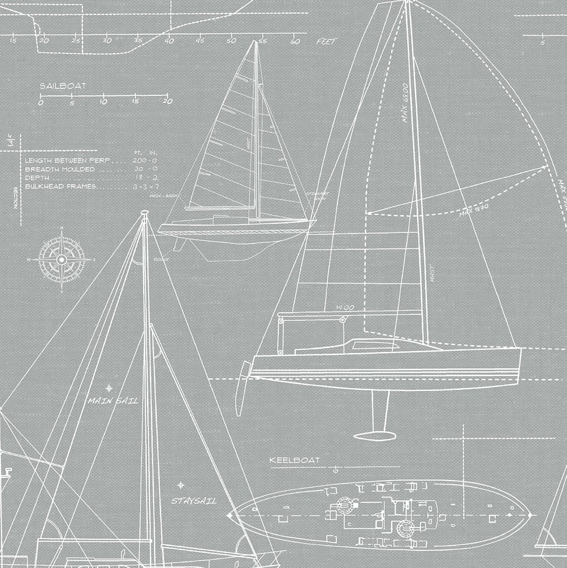NextWall Gray Yacht Club Peel and Stick Wallpaper