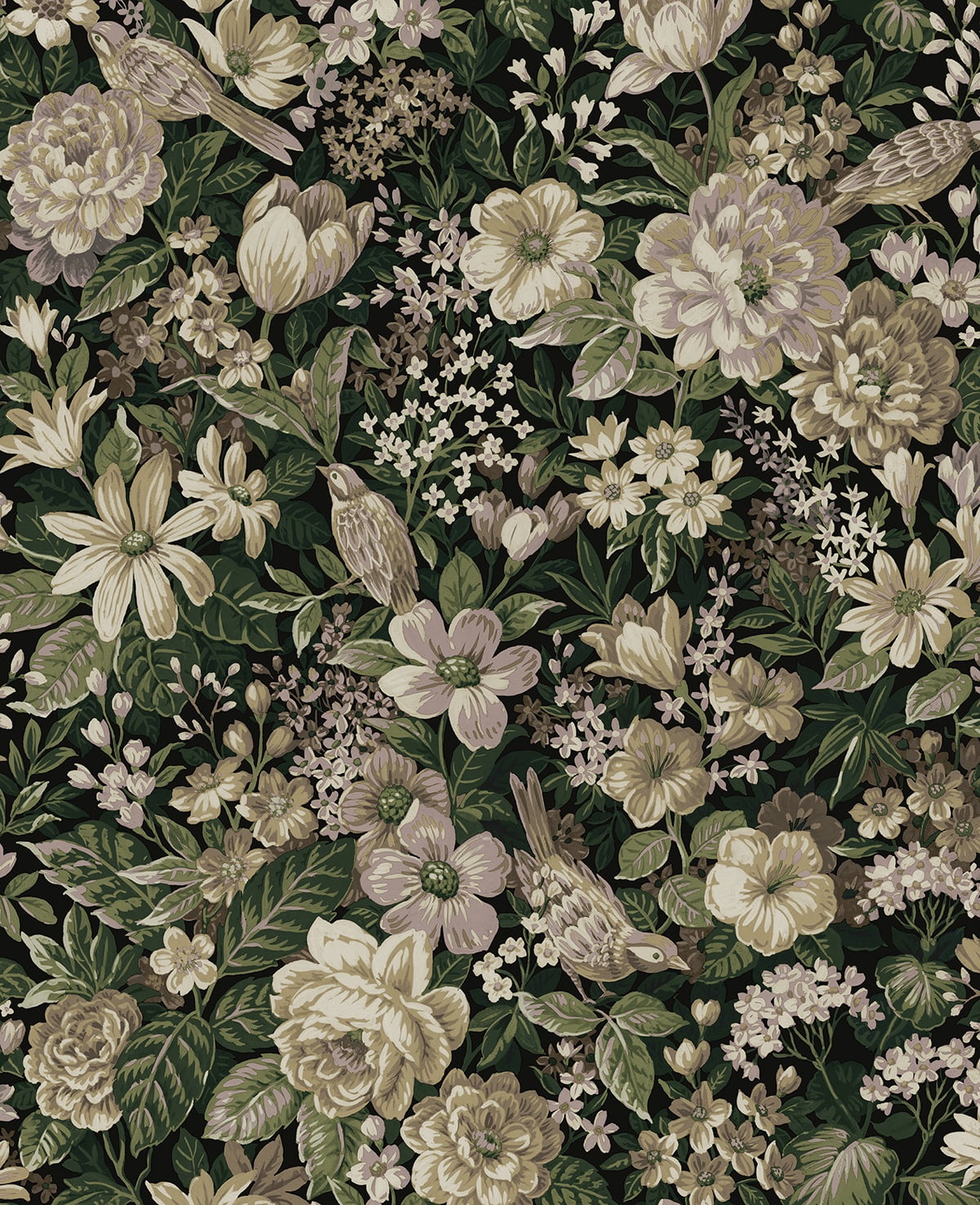 NextWall Green & Mauve Vintage Bird Garden Peel and Stick Wallpaper - 20.5 in. W x 9 ft. L Roll