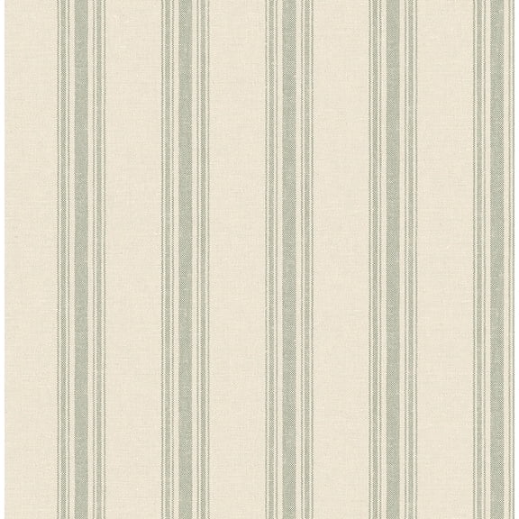 NextWall Green Woven Ticking Stripe Peel and Stick Wallpaper - 20.5 in. W x 18 ft. L Roll