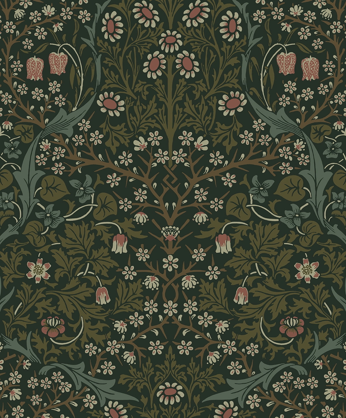 Victorian Garden Green Damask Self-Adhesive Peel and Stick Wallpaper
