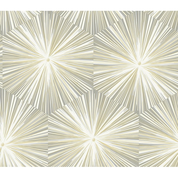NextWall Grey & Metallic Gold Hex Starburst Peel and Stick Wallpaper