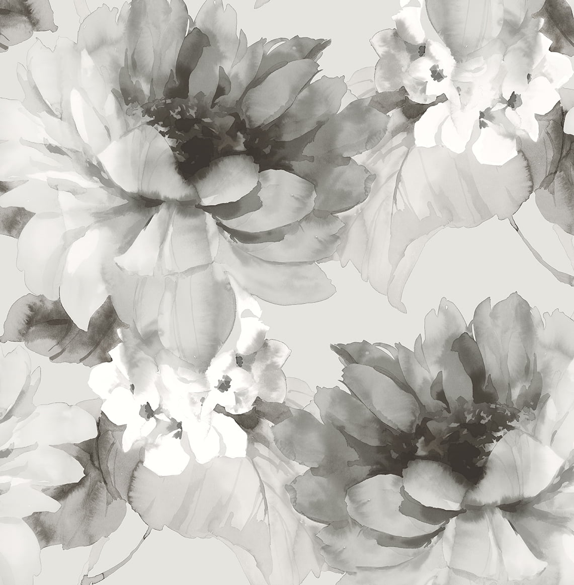 NextWall Harry & Grace Watercolor Floral Peel and Stick Wallpaper 20.5 in. W x 18 ft. L - Ash & Metallic Silver