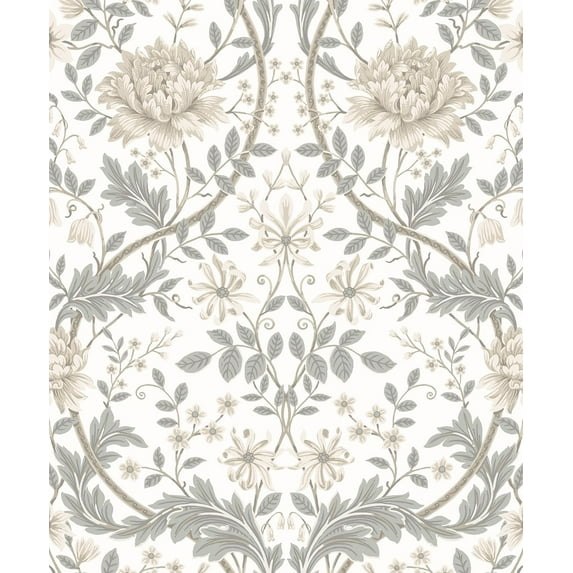 NextWall Honeysuckle Trail Floral Vintage Peel and Stick Wallpaper (Ivory & Grey)