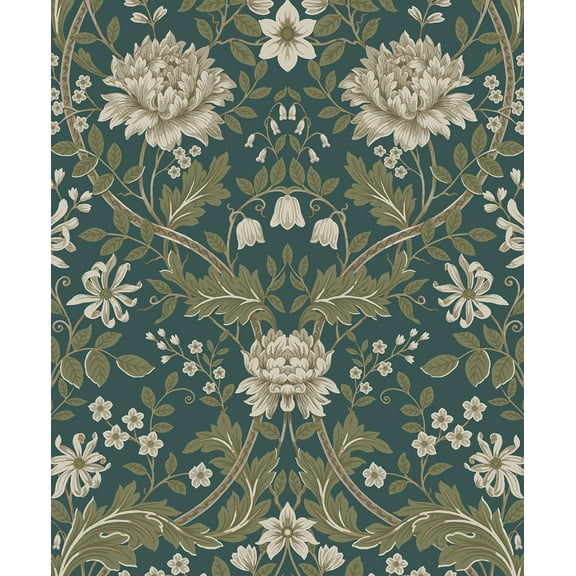 NextWall  Honeysuckle Trail Peel and Stick Wallpaper 20.9 in. W x 18 ft. L - Teal & Moss Green