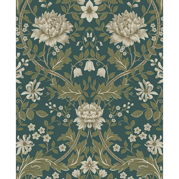 NextWall Honeysuckle Trail Peel and Stick Wallpaper 20.9 in. W x 18 ft. L - Teal & Moss Green