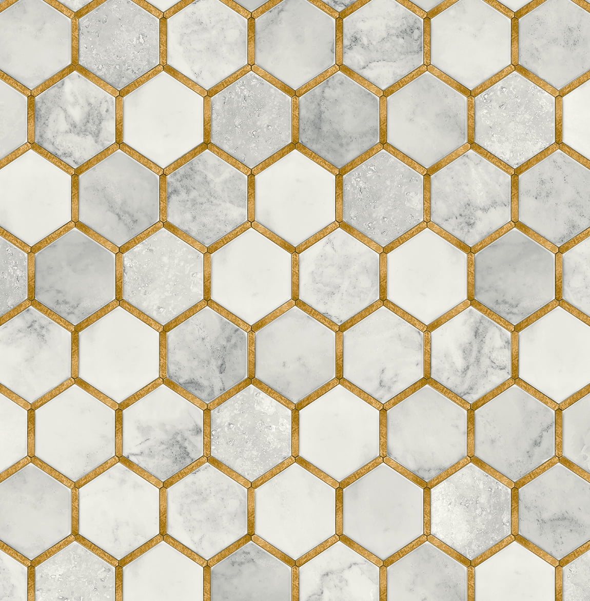 NextWall  Inlay Hexagon Peel and Stick Wallpaper Alaska Grey & Metallic Gold