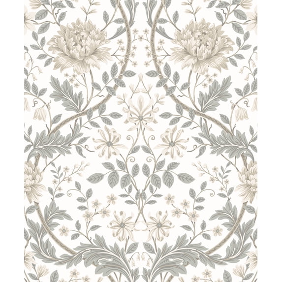 NextWall Ivory & Grey Honeysuckle Trail Peel and Stick Wallpaper