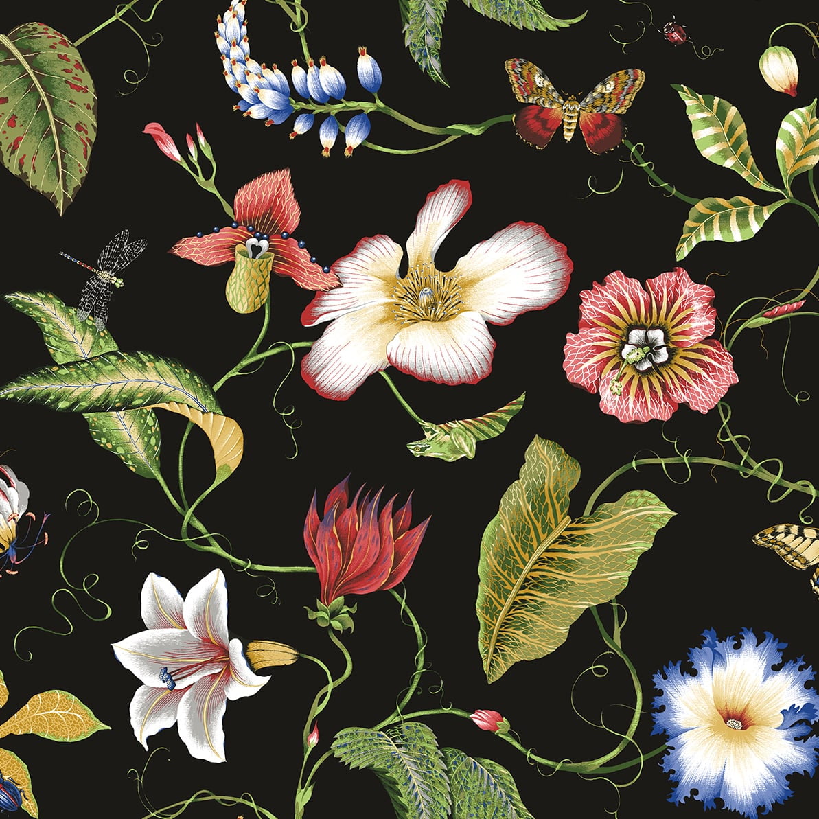 Jet Black Floral Peel and Stick Vinyl Wallpaper