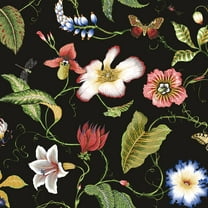 NextWall Jet Black Summer Garden Floral Peel and Stick Wallpaper