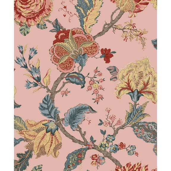 NextWall  Kianna Jacobean Peel and Stick Wallpaper 20.5 in. W x 18 ft. L - Blush
