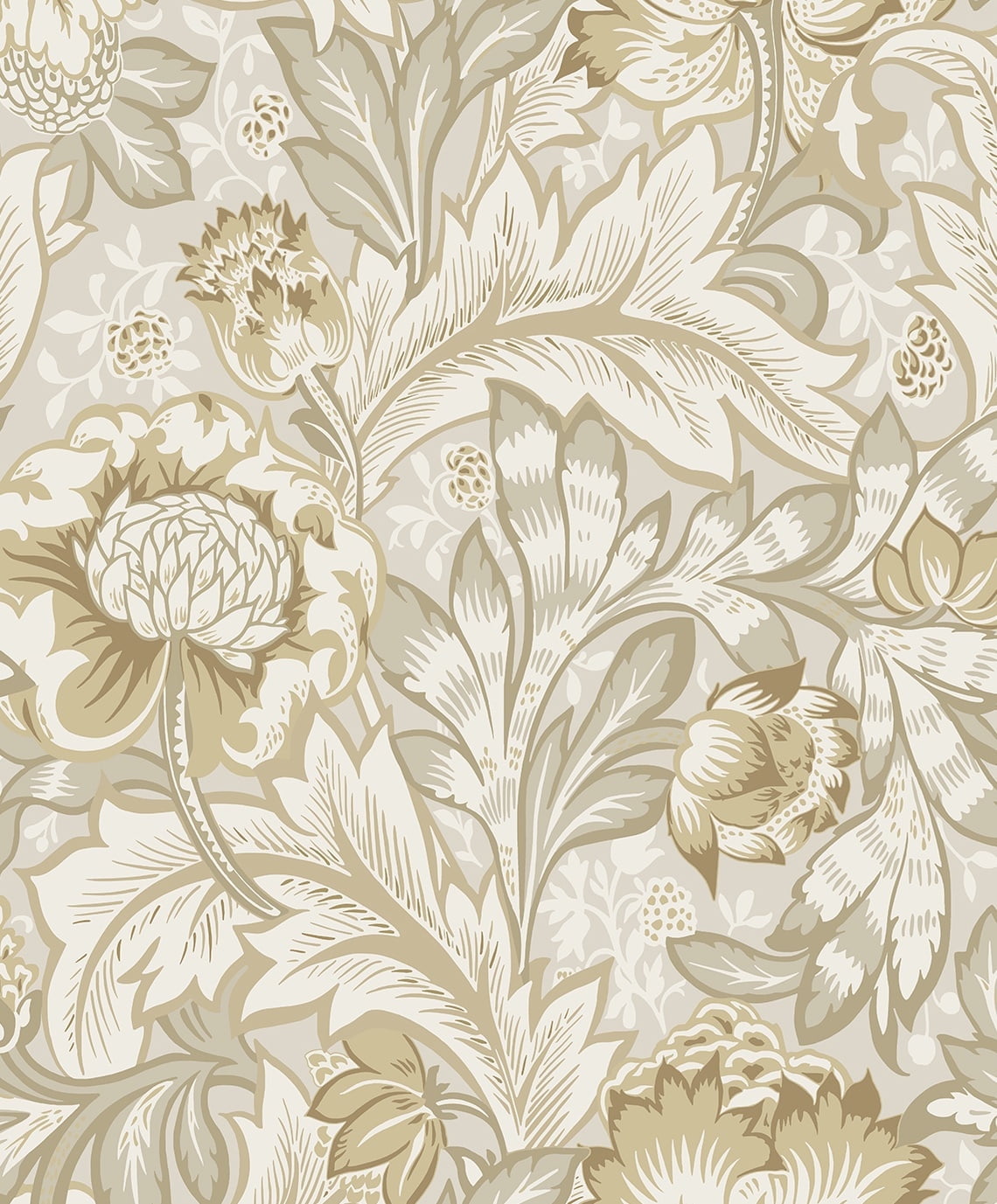 NextWall Latte Acanthus Garden Floral Peel and Stick Wallpaper - 20.9 in. W x 18 ft. L Roll