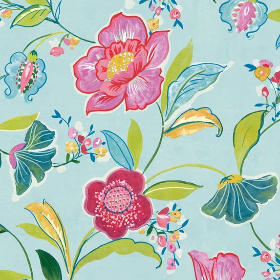 NextWall Light Aqua Painterly Floral Peel and Stick Wallpaper