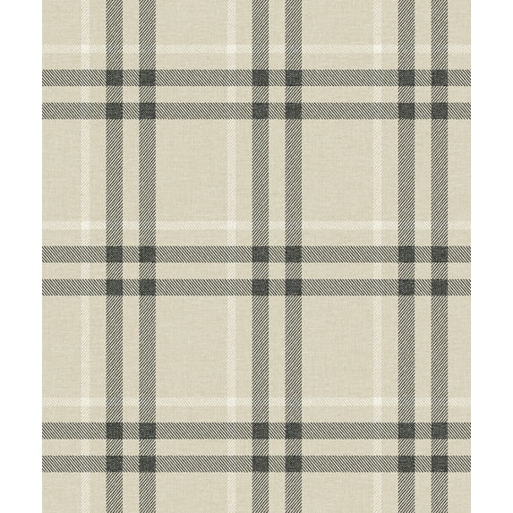 NextWall Linen & Ebony Calverlay Plaid Peel and Stick Wallpaper - 20.9 in. W. x 18 ft. L. Roll
