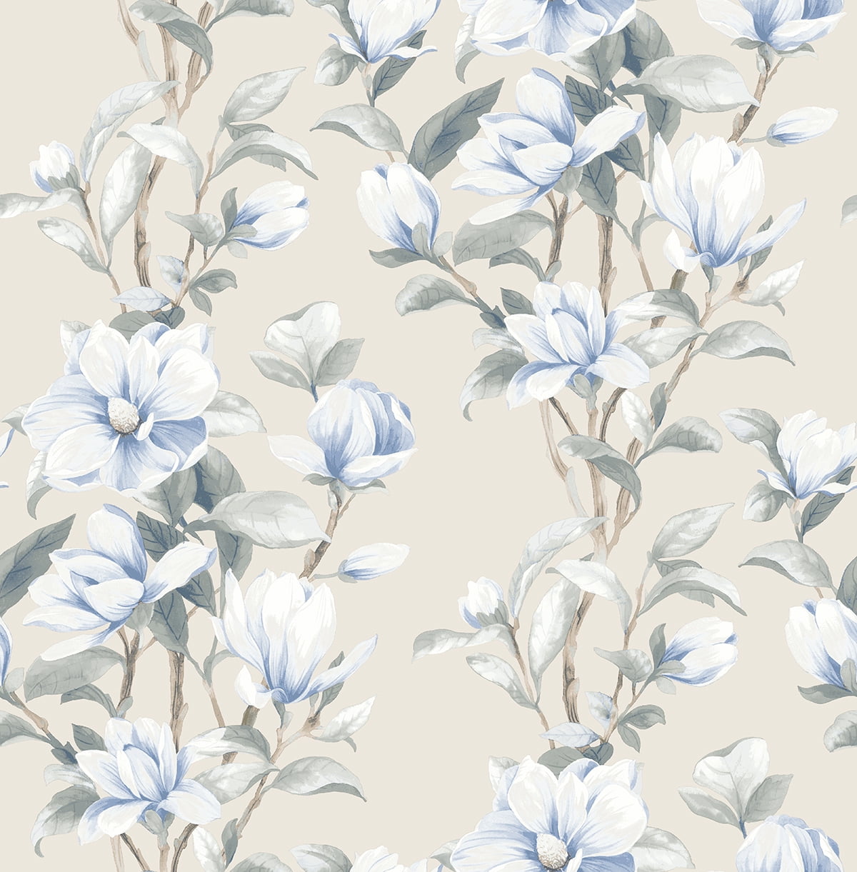 Linen French Blue Floral Peel and Stick Wallpaper Roll