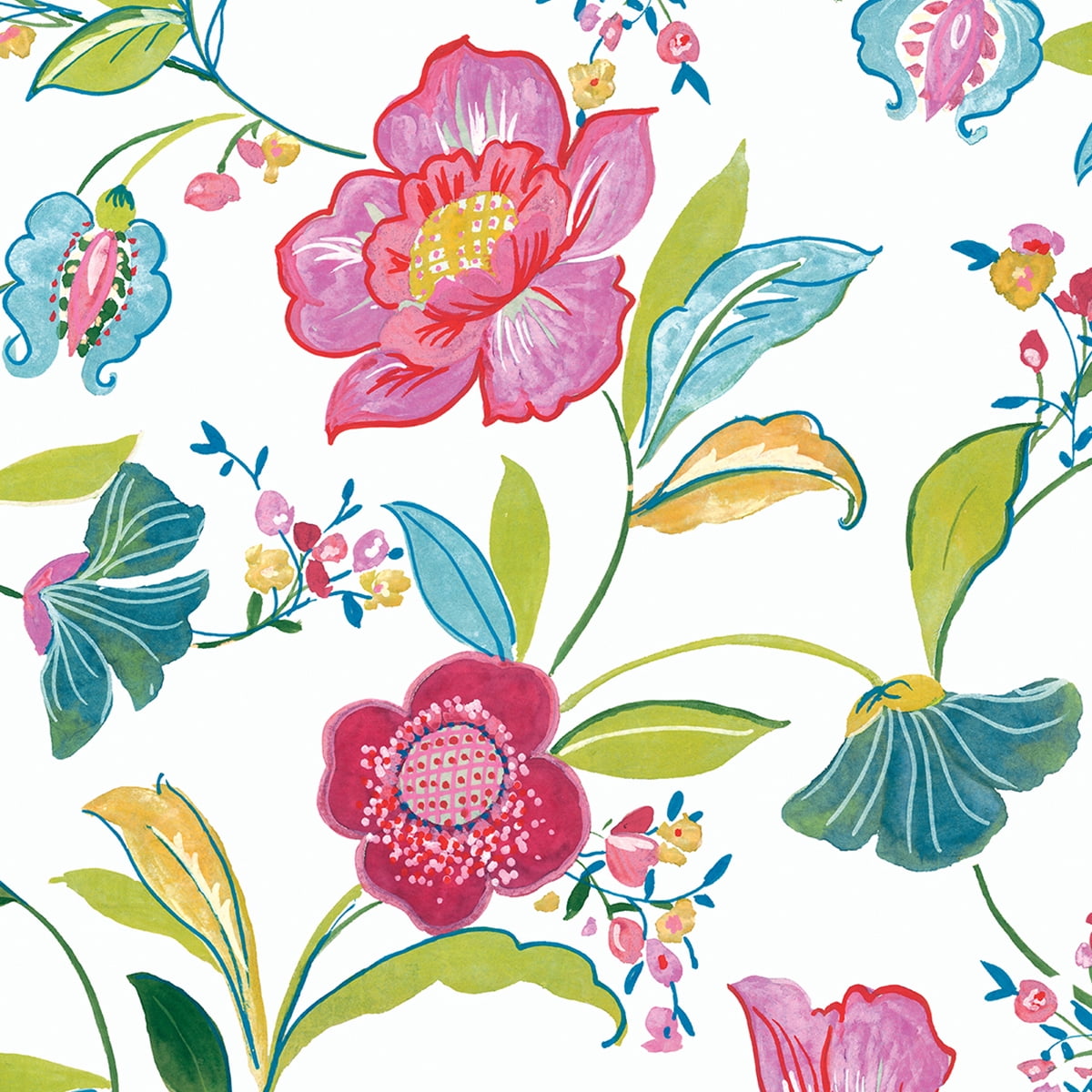 NextWall Magenta & Off-White Painterly Floral Peel and Stick Wallpaper