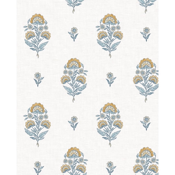 NextWall Marigold & Seabreeze Floral Spot Premium Matte Non-Woven Peel and Stick Wallpaper - 20.5 in. W x 18 ft. L Roll