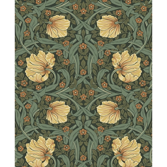 NextWall Meadow Green & Amber Pimpernel Garden Peel and Stick Wallpaper