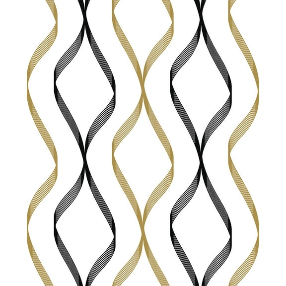 NextWall Metallic Gold & Ebony Ogee Ribbon Peel and Stick Wallpaper
