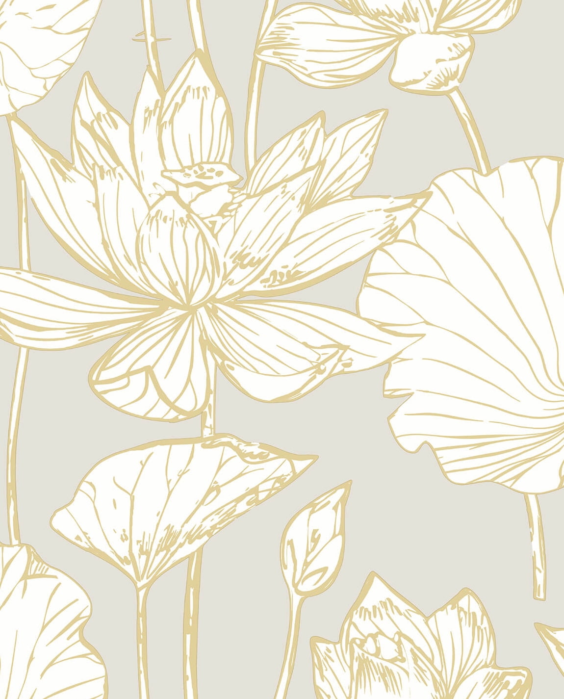 Metallic Gold and Gray Lotus Floral Peel and Stick Wallpaper
