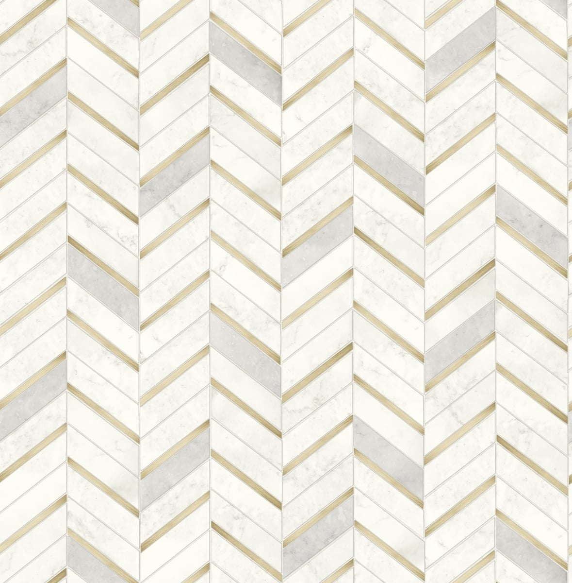 Metallic Gold and Pearl Gray Chevron Marble Peel and Stick Wallpaper