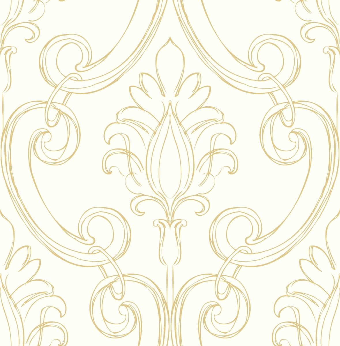 NextWall Metallic Gold Sketched Damask Peel and Stick Wallpaper