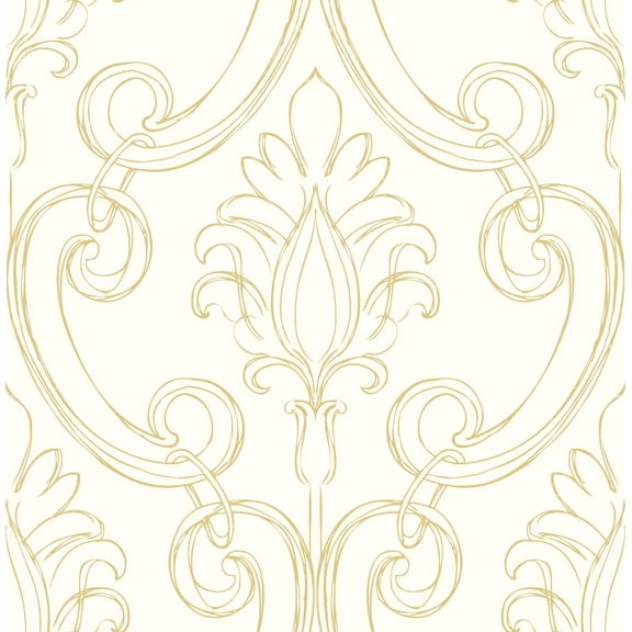 NextWall Metallic Gold Sketched Damask Peel and Stick Wallpaper
