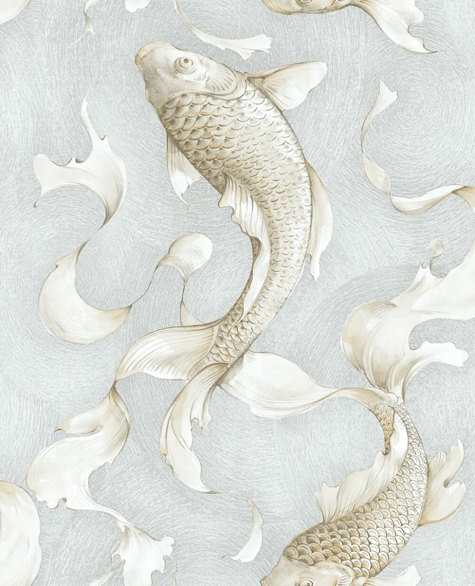 Metallic Grey Koi Fish Peel and Stick Vinyl Wallpaper