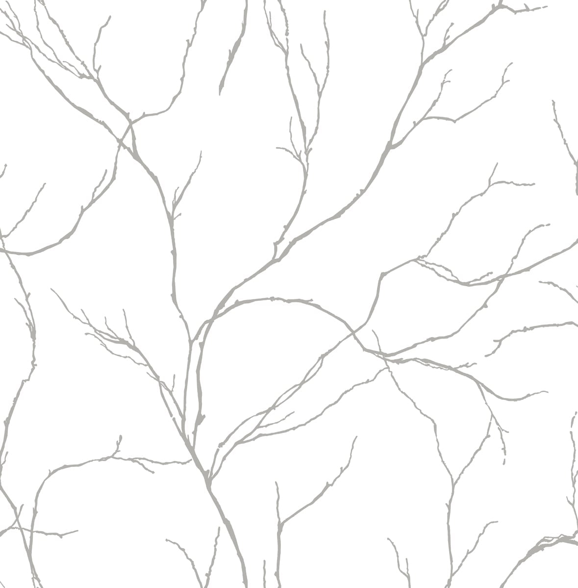 NextWall Metallic Silver Delicate Branches Peel and Stick Wallpaper
