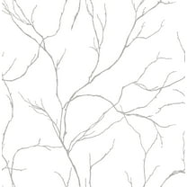 NextWall Metallic Silver Delicate Branches Peel and Stick Wallpaper