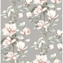 NextWall Metallic Silver & Petal Pink Magnolia Trail Peel and Stick Wallpaper