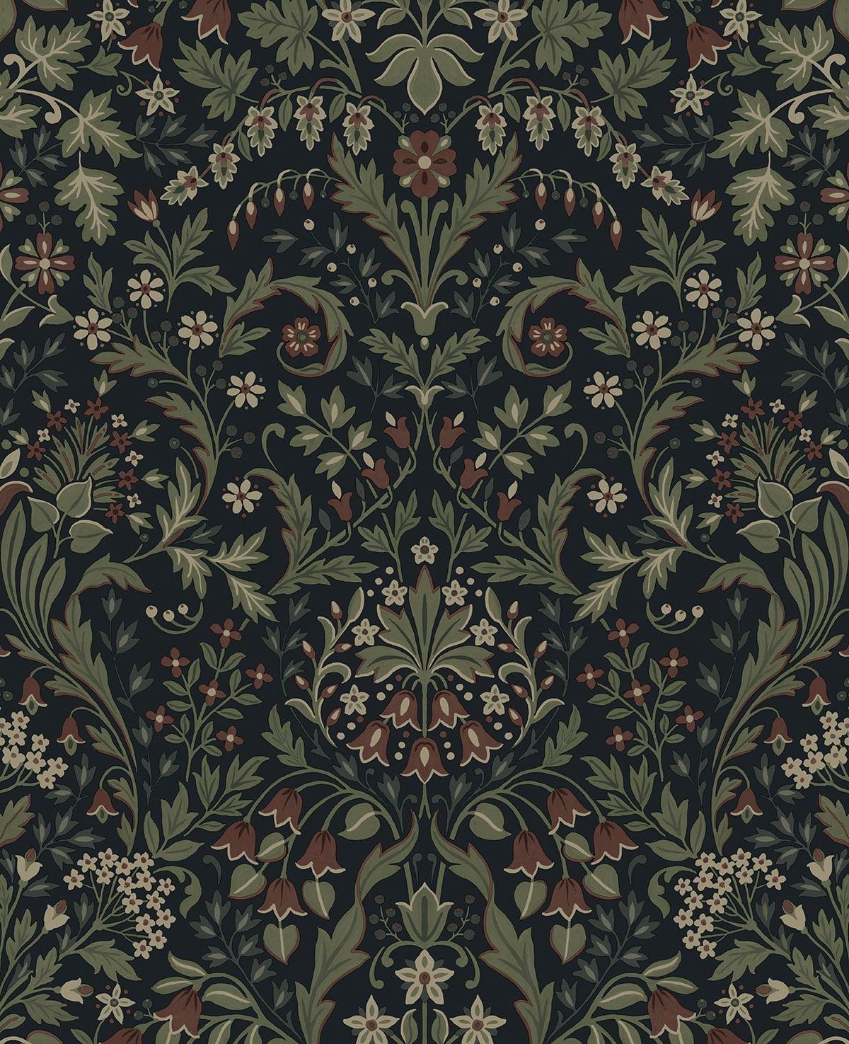 NextWall Midnight Blue & Sage Filigree Floral Peel and Stick Wallpaper - 20.5 in. W x 18 ft. L Roll