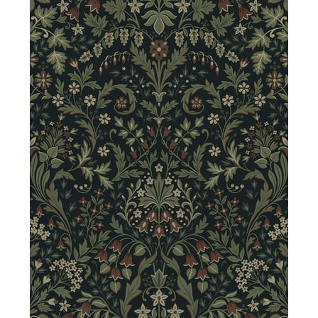 NextWall Midnight Blue & Sage Filigree Floral Peel and Stick Wallpaper - 20.5 in. W x 18 ft. L Roll