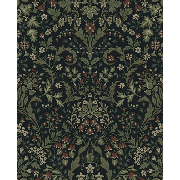 NextWall Midnight Blue & Sage Filigree Floral Peel and Stick Wallpaper - 20.5 in. W x 18 ft. L Roll